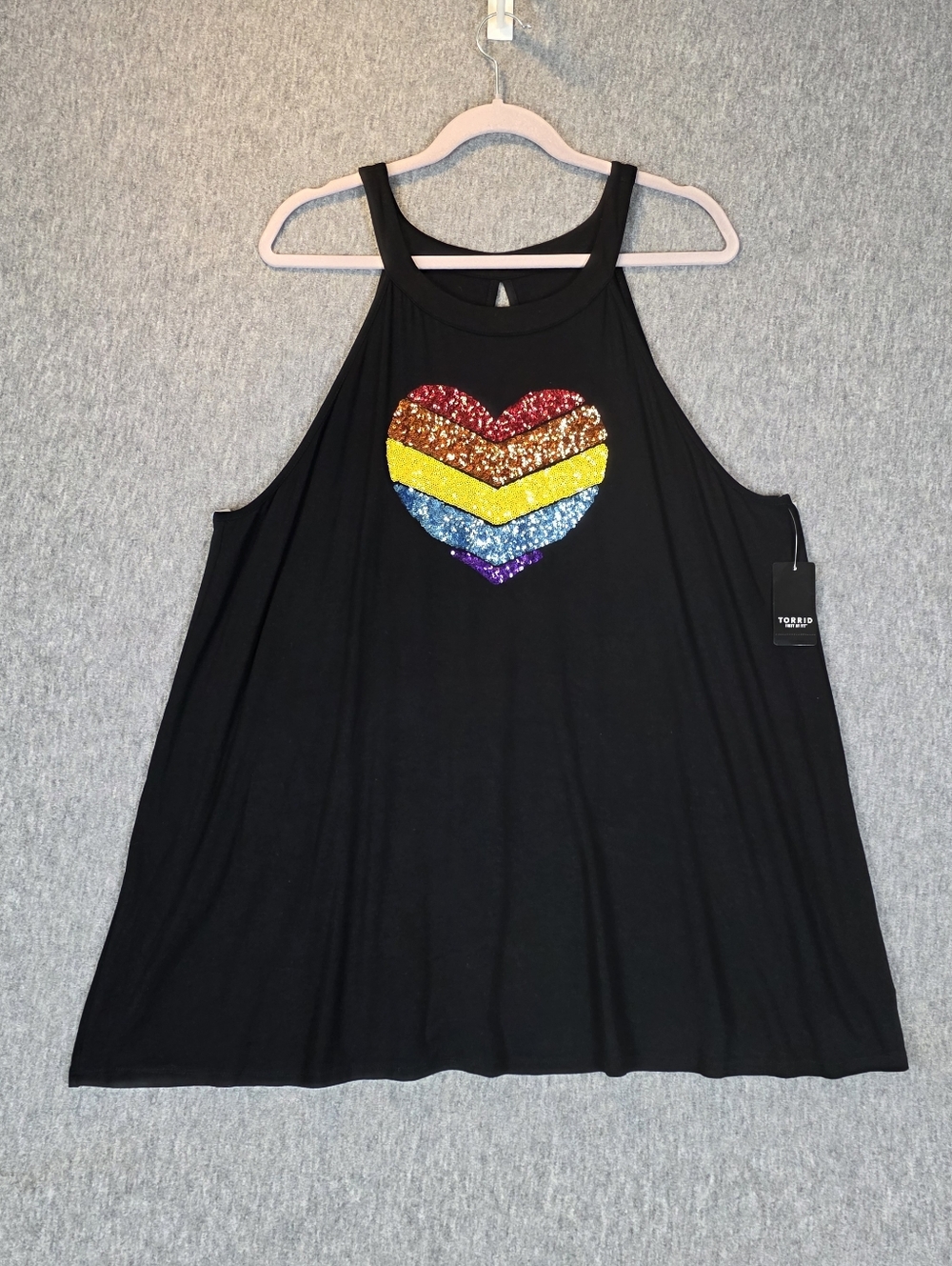NEW Torrid Black Halter Tank Top Shirt Rainbow Sequin Heart Wmn's 3X